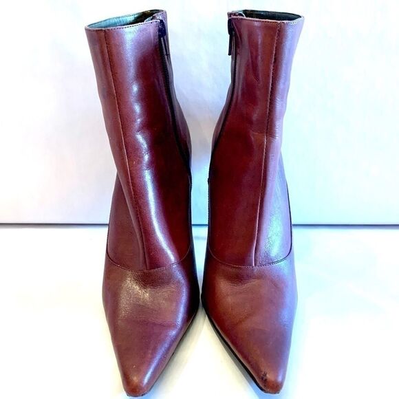VINTAGE MAROON ANKLE BOOTS SIZE 7M 4” STACKED HEEL - Picture 3 of 6